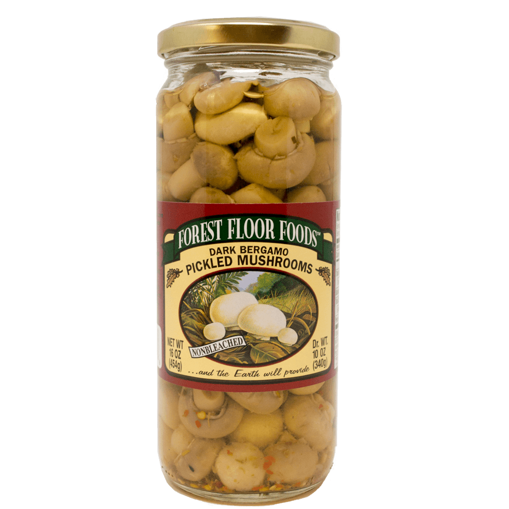 FOREST FLOOR FOODS DARK BERGAMO PICKLED MUSHROOMS 16 OZ